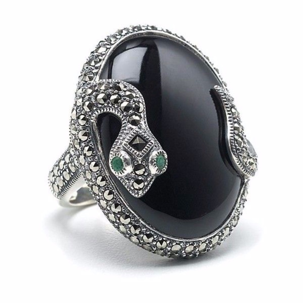 Judith Jack Sterling Silver Onyx Snake Ring